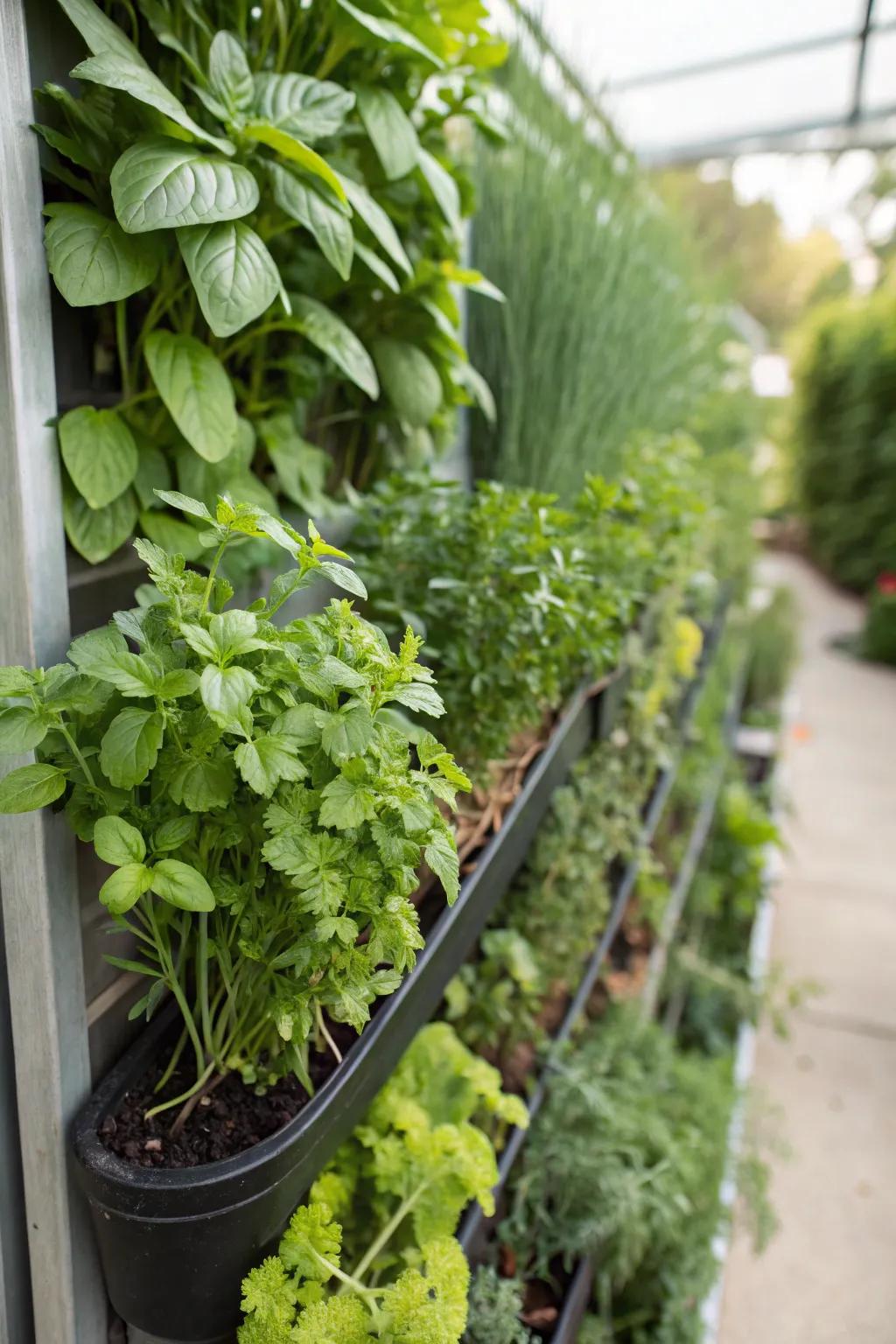 A vertical herb garden offering fresh flavors right from the wall.