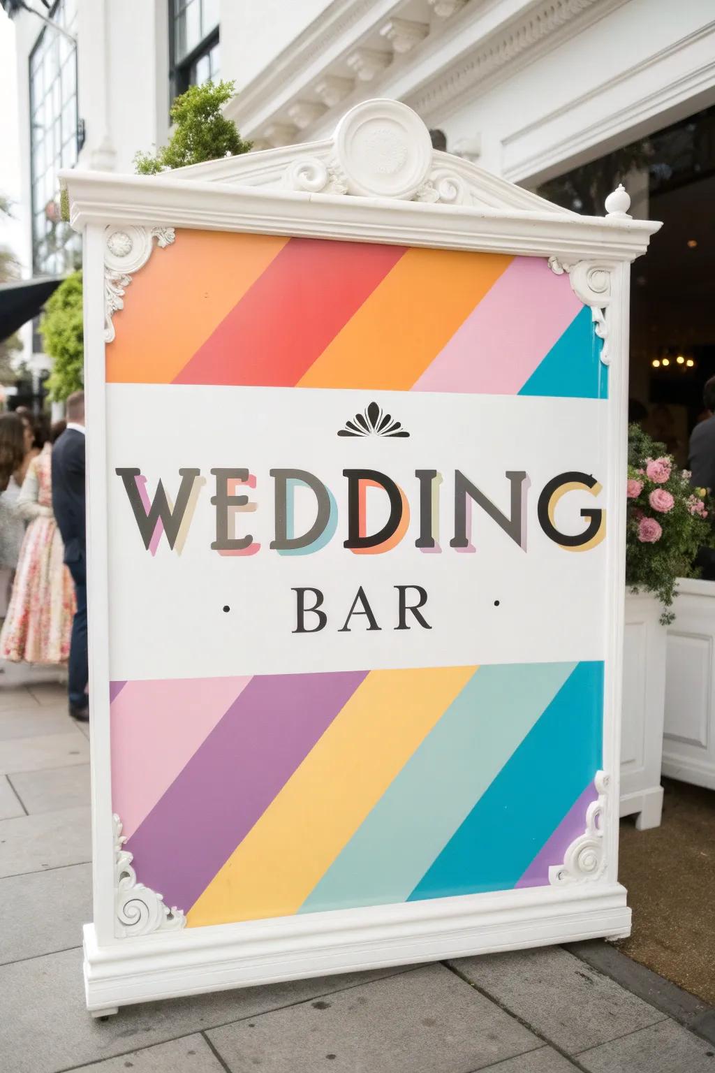 A bold monochrome bar sign in vibrant colors.