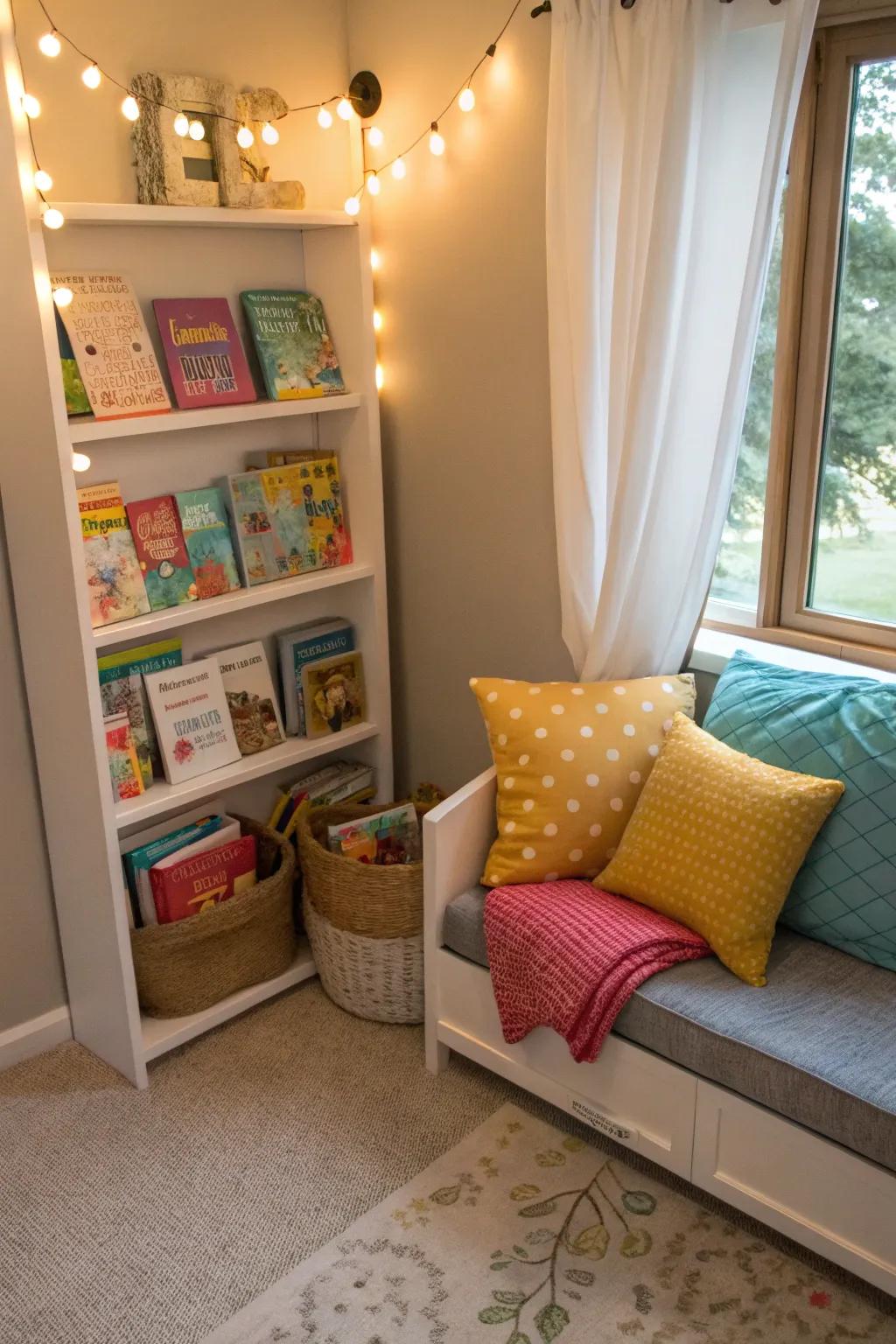 A reading nook invites quiet, imaginative moments.