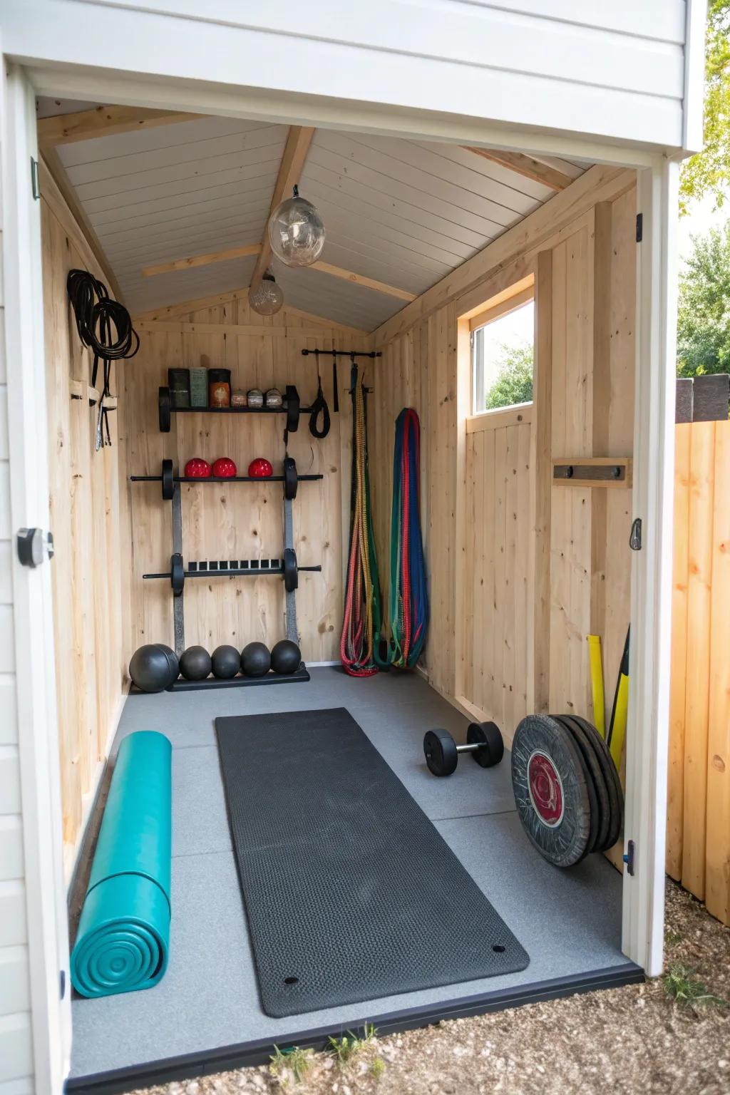 Your shed can become a personal gym for convenient workouts.