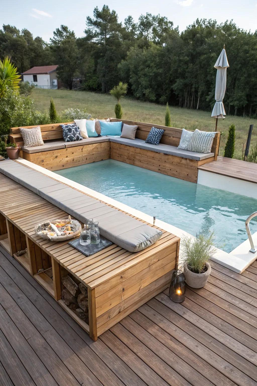 Relax and socialize with integrated seating on your deck.