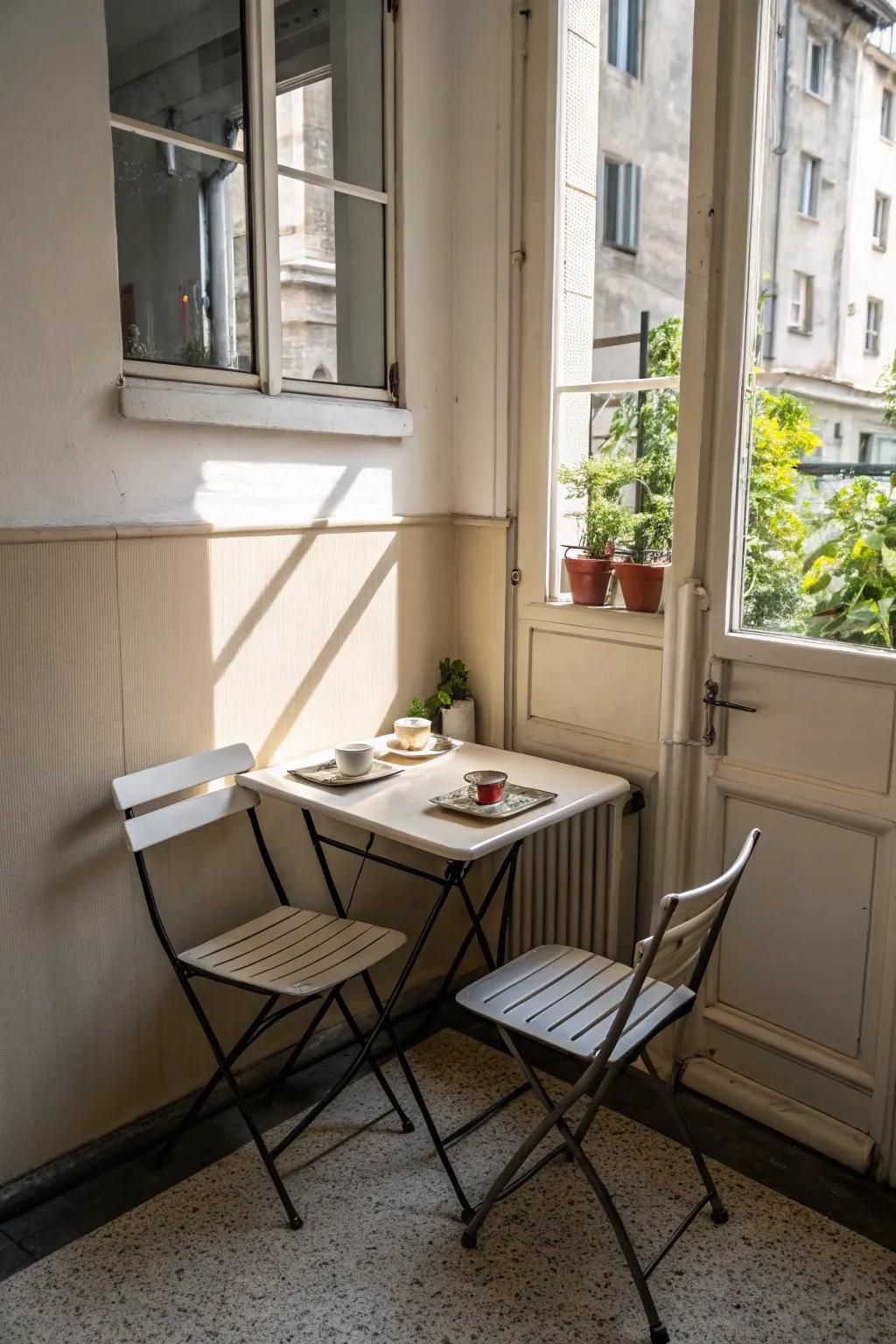 Foldable furniture offers flexibility in tiny spaces.