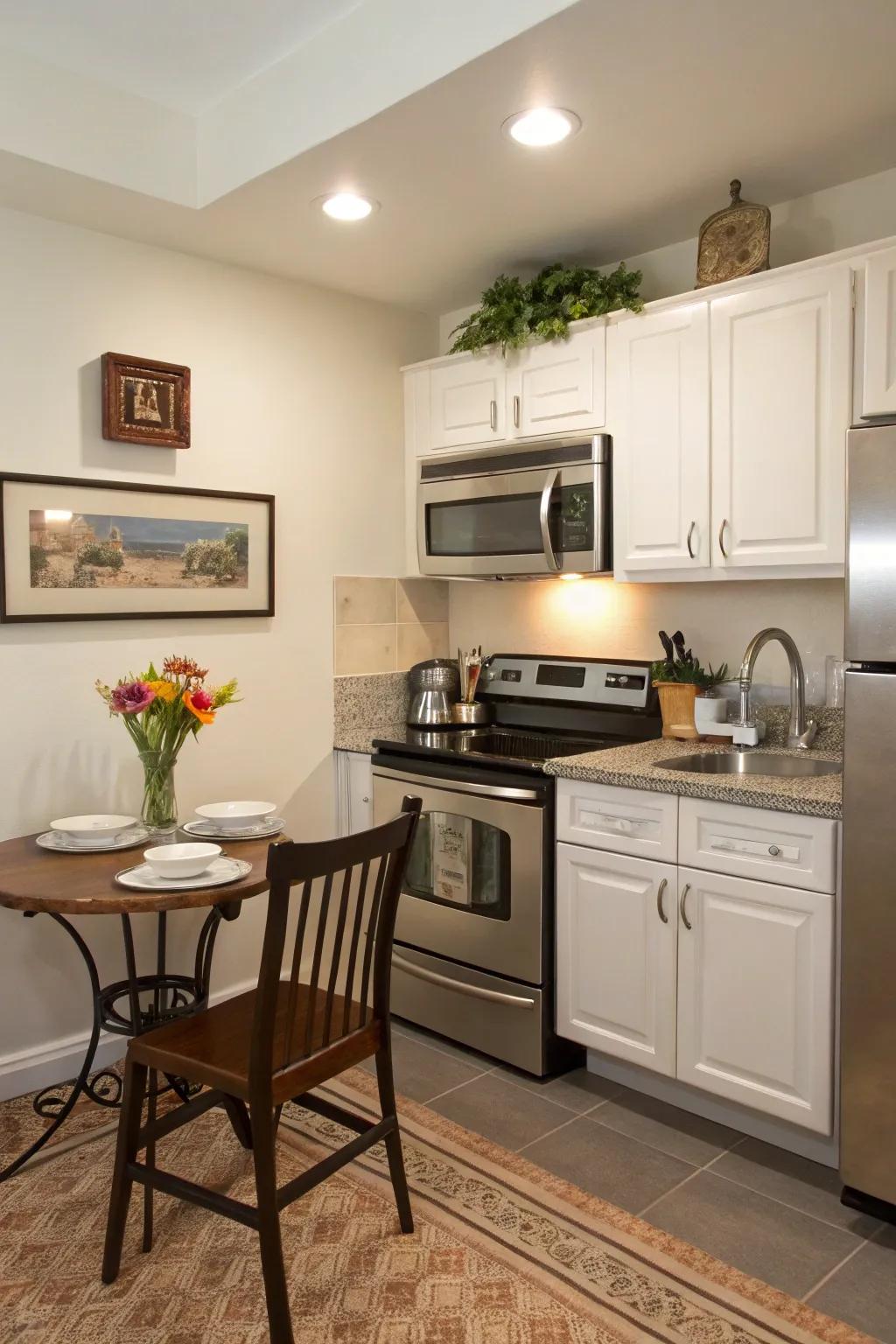 Compact appliances fit perfectly in a modern apartment kitchen.