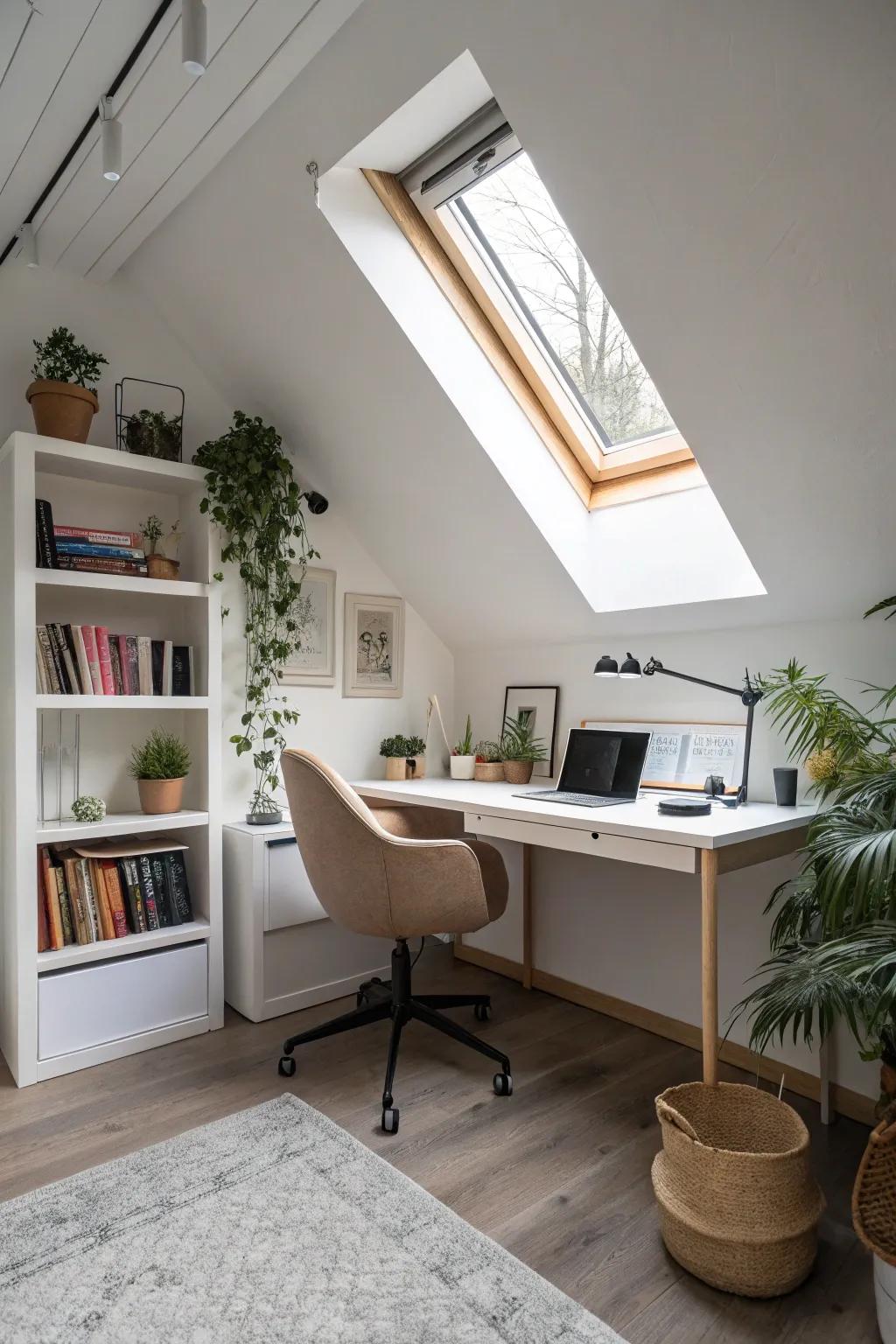 Boost productivity in a serene attic workspace.