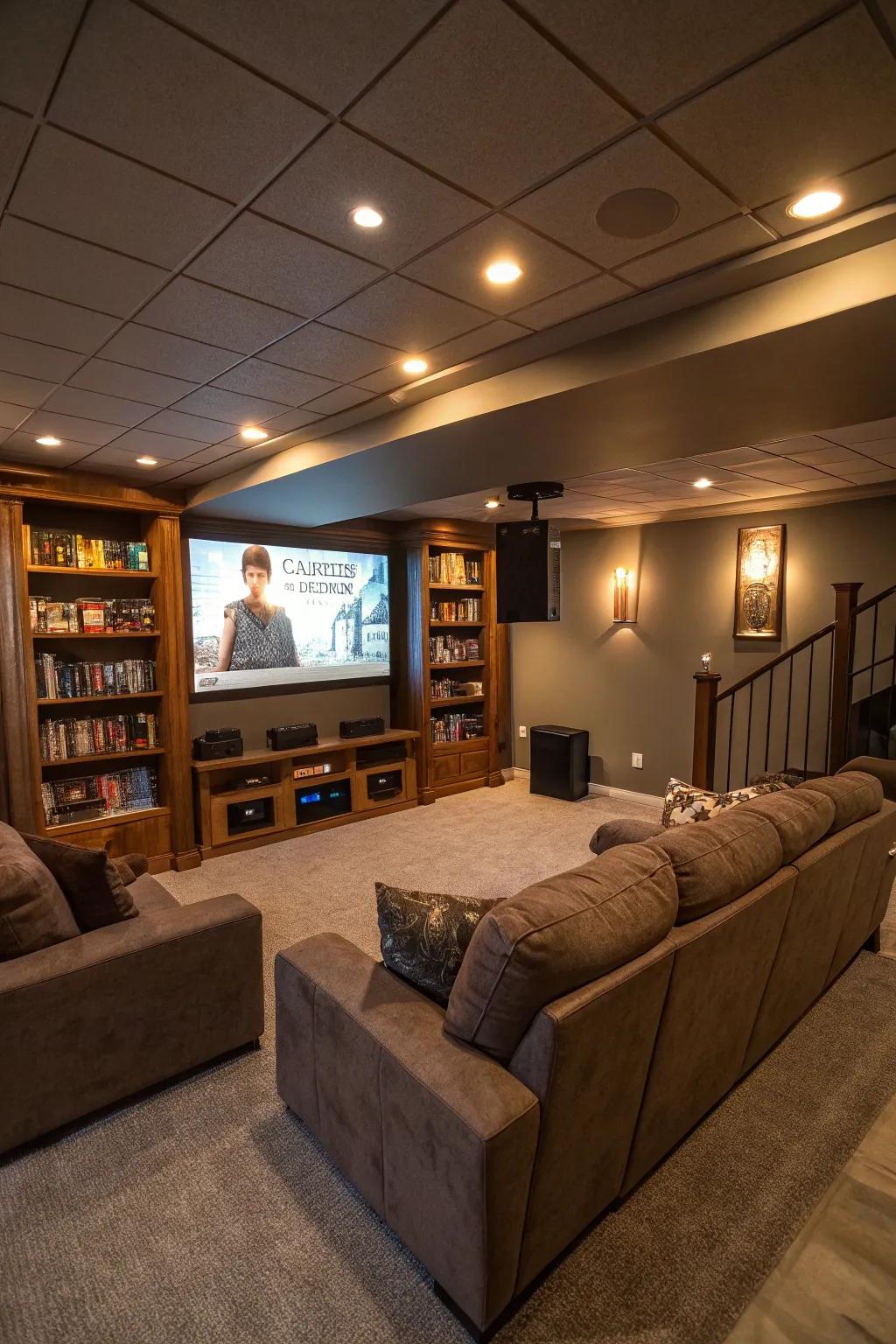 Dimmable LED lighting sets the perfect mood for an immersive media room experience.