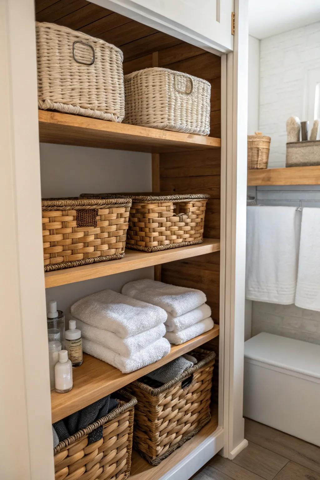 Woven baskets add style while organizing your essentials.