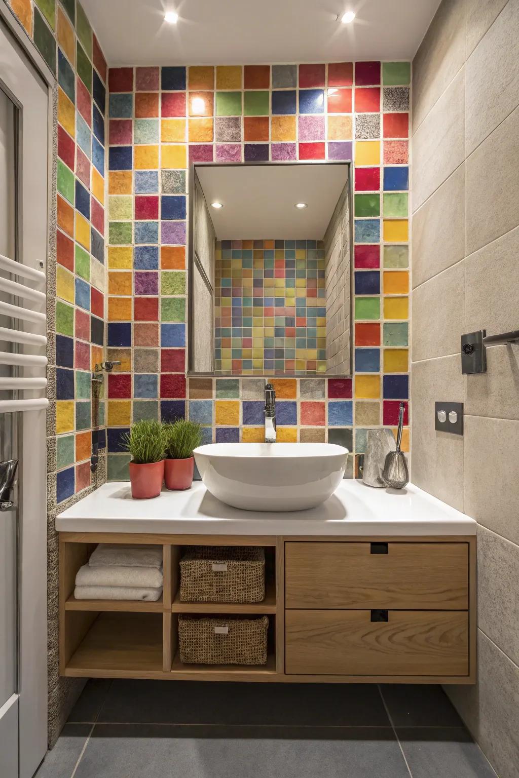 A splash of color with mosaic tiles for a lively bathroom.