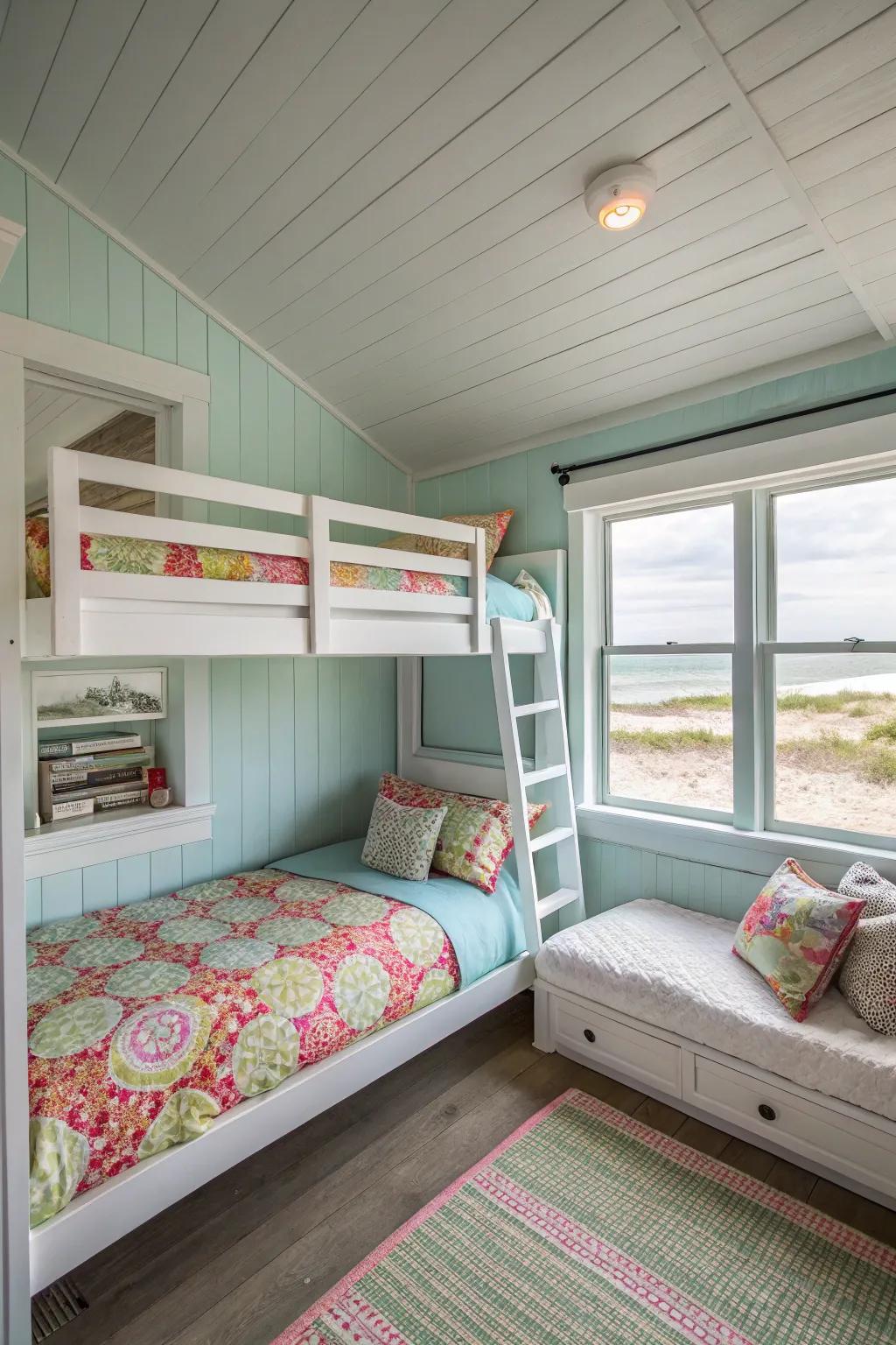 Maximize your space with triple corner bunk beds.