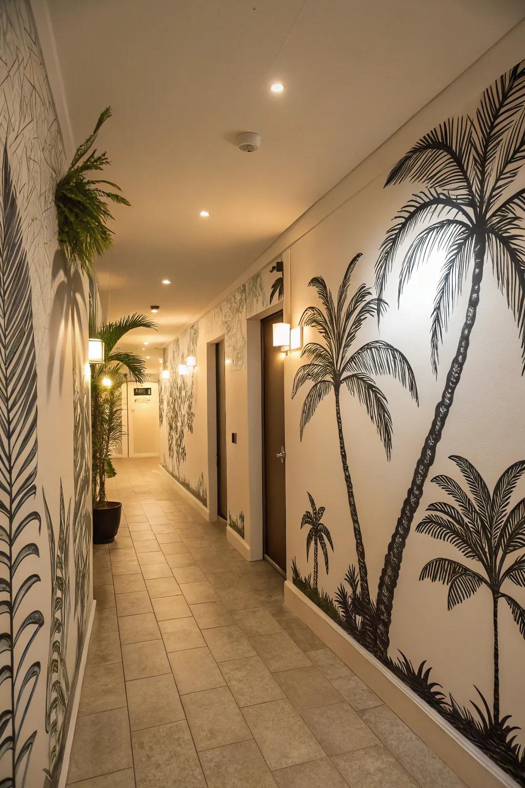 Turn your hallway into a tropical retreat with palm tree silhouettes.