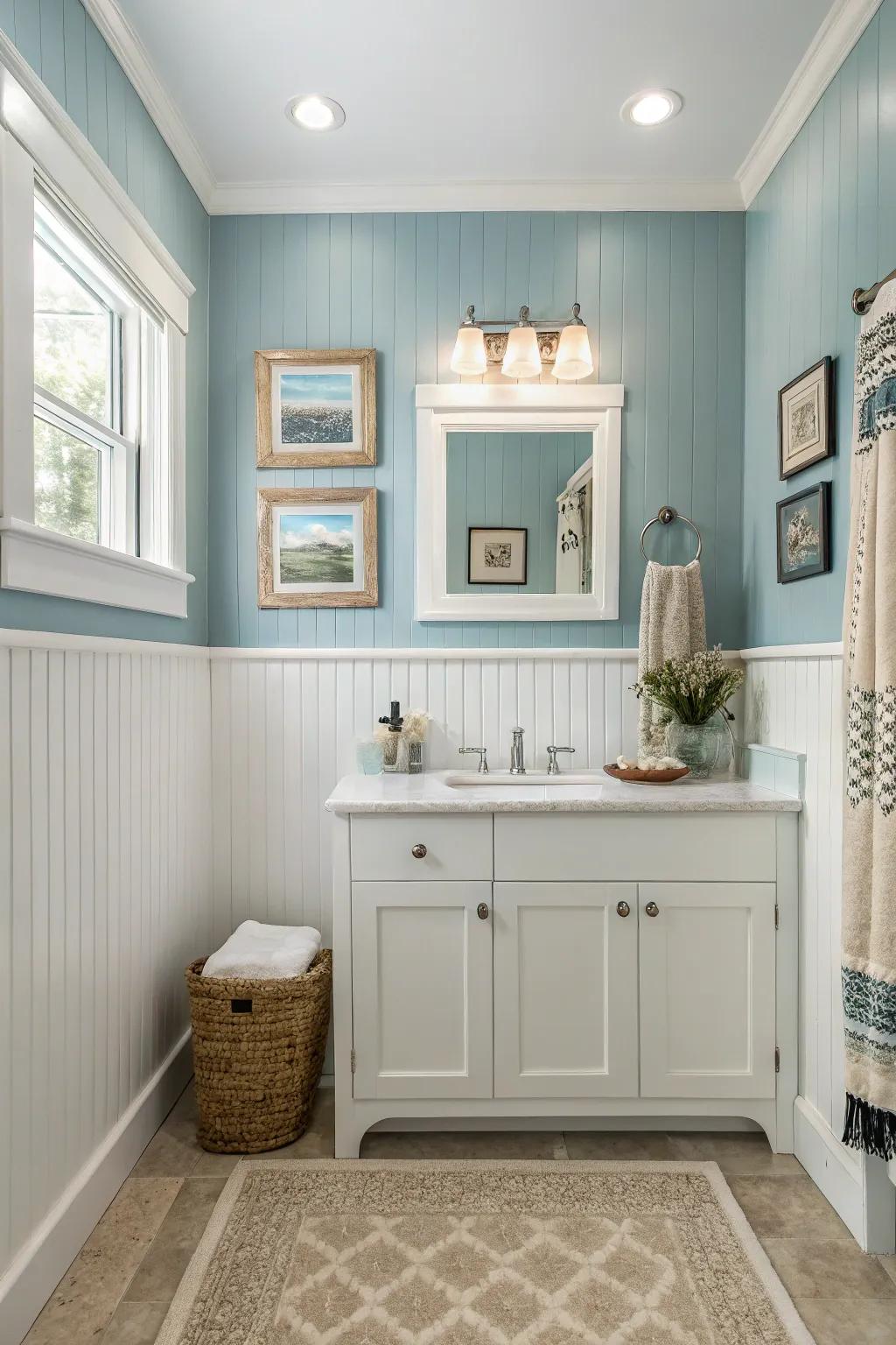 Add a splash of color with blue beadboard for a soothing effect.