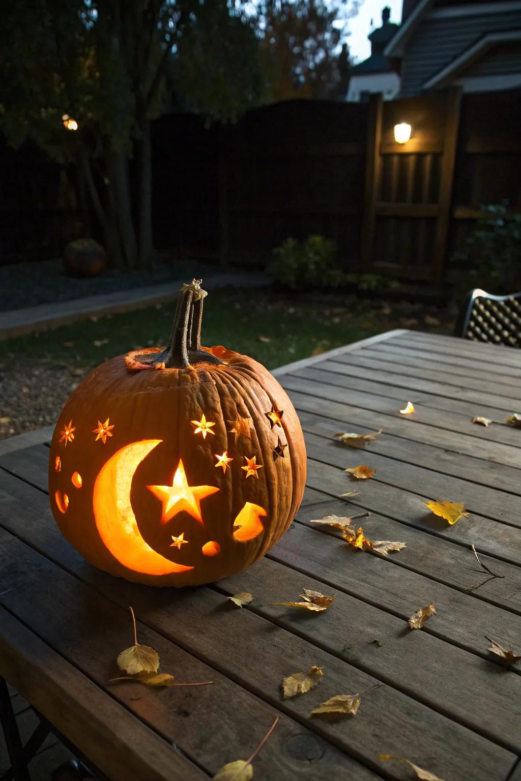 Bring a touch of lunar magic with glowing moonlight pumpkins.