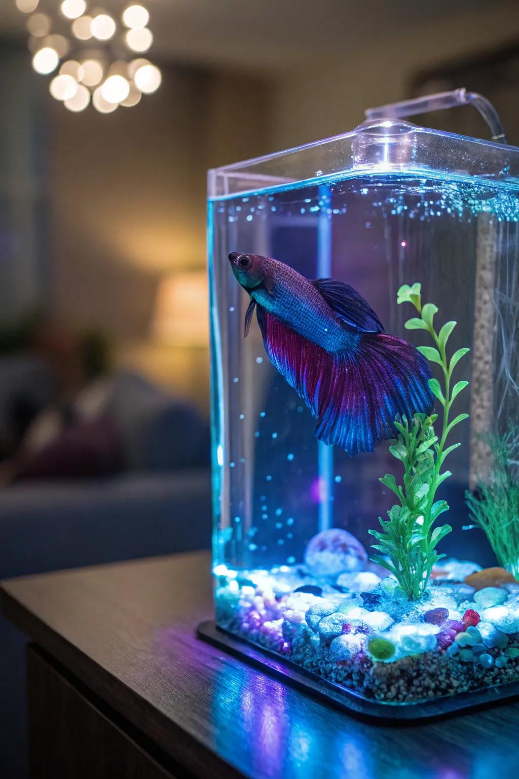 Lighting enhances the vibrant colors of your betta fish.