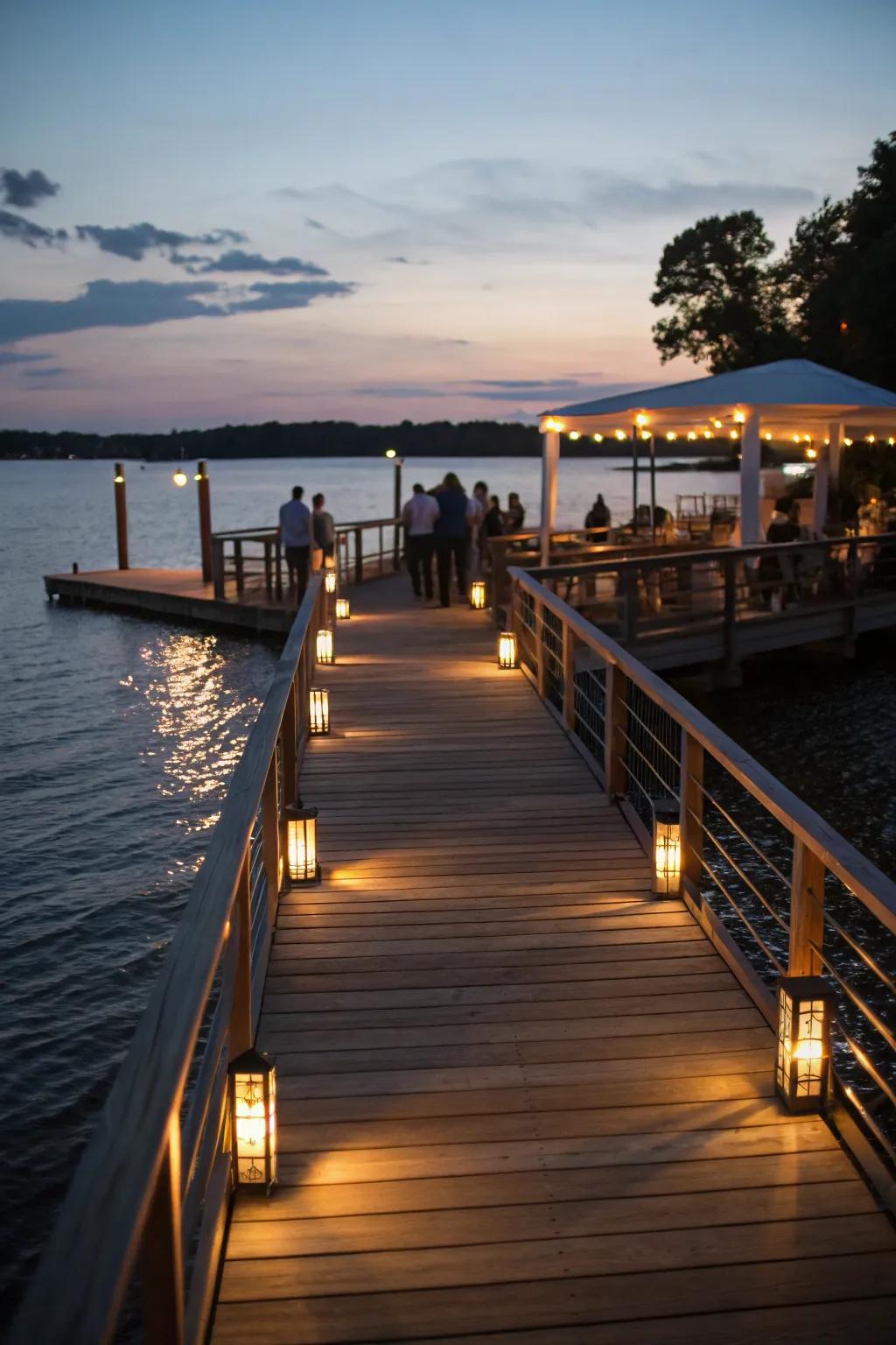 Ambient lighting sets a cozy mood on the dock.