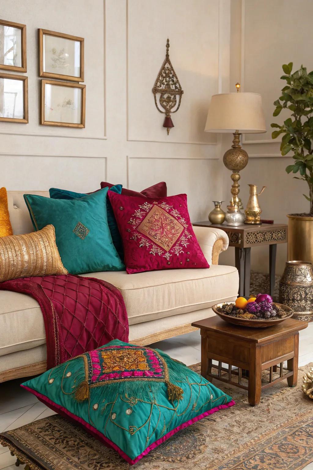 Jewel tones bring a rich, vibrant flair to this boho glam setting.