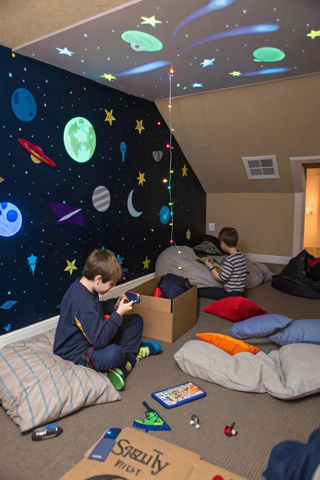 Create a universe of fun with space-themed decorations.