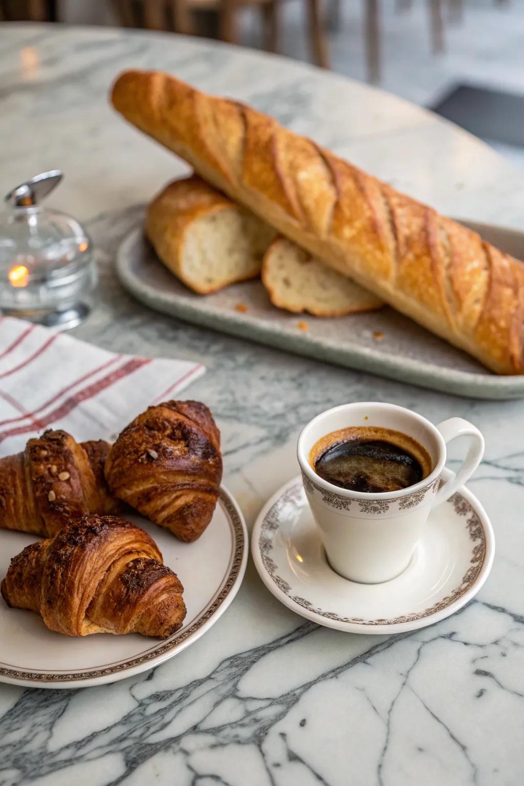 Experience the charm of Paris with a café-style breakfast.