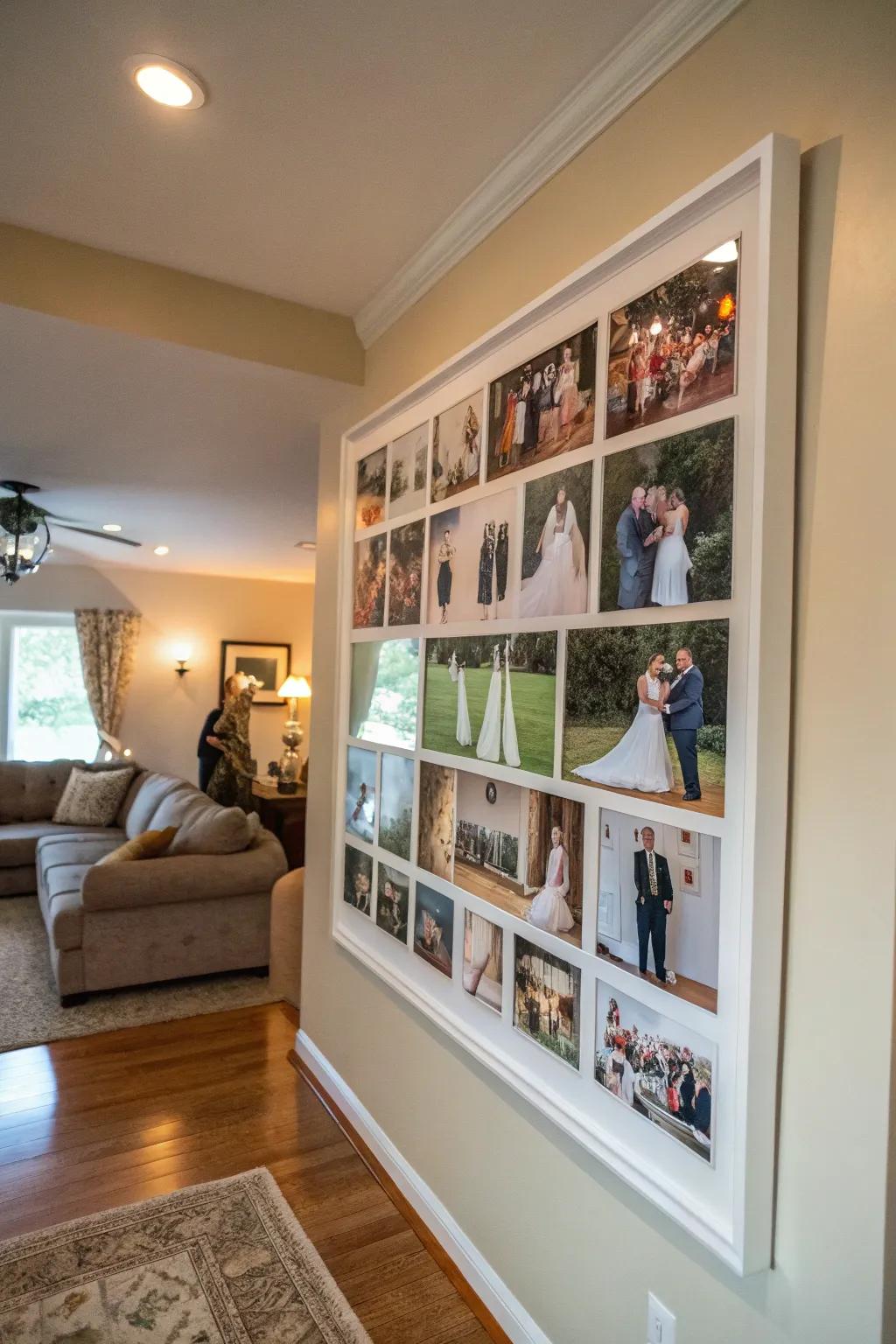 A collage frame capturing multiple wedding moments in one artistic display.