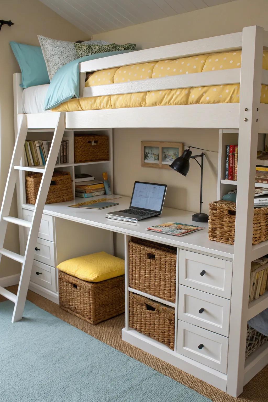 Perfectly multifunctional bunk beds with workspace and storage.