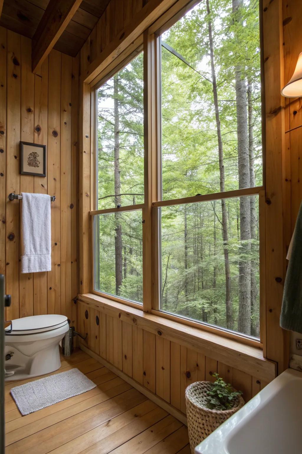 Bathe in natural light with expansive windows in your cabin bathroom.