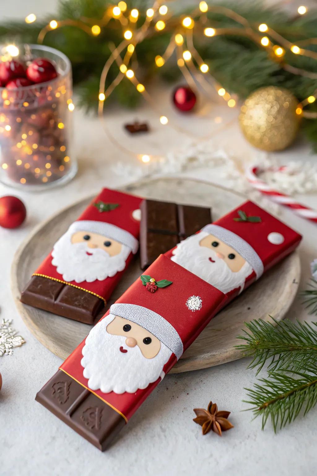 Santa-themed candy bars perfect for a festive holiday gift.