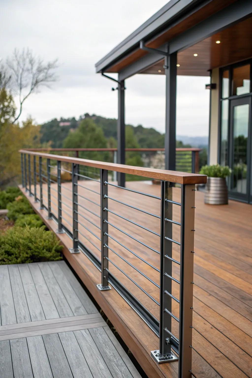 Mixing materials creates a stylish and sturdy deck railing.