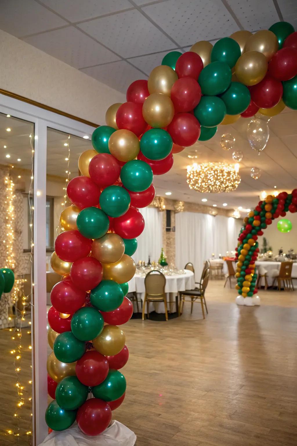 A colorful balloon garland adds festive cheer.