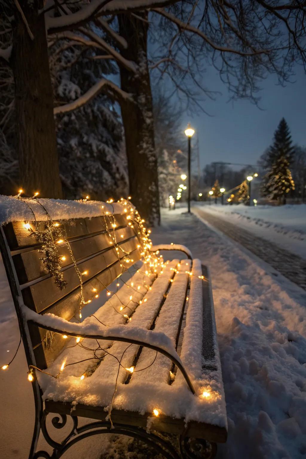 String lights bring a magical glow to your bench decor.