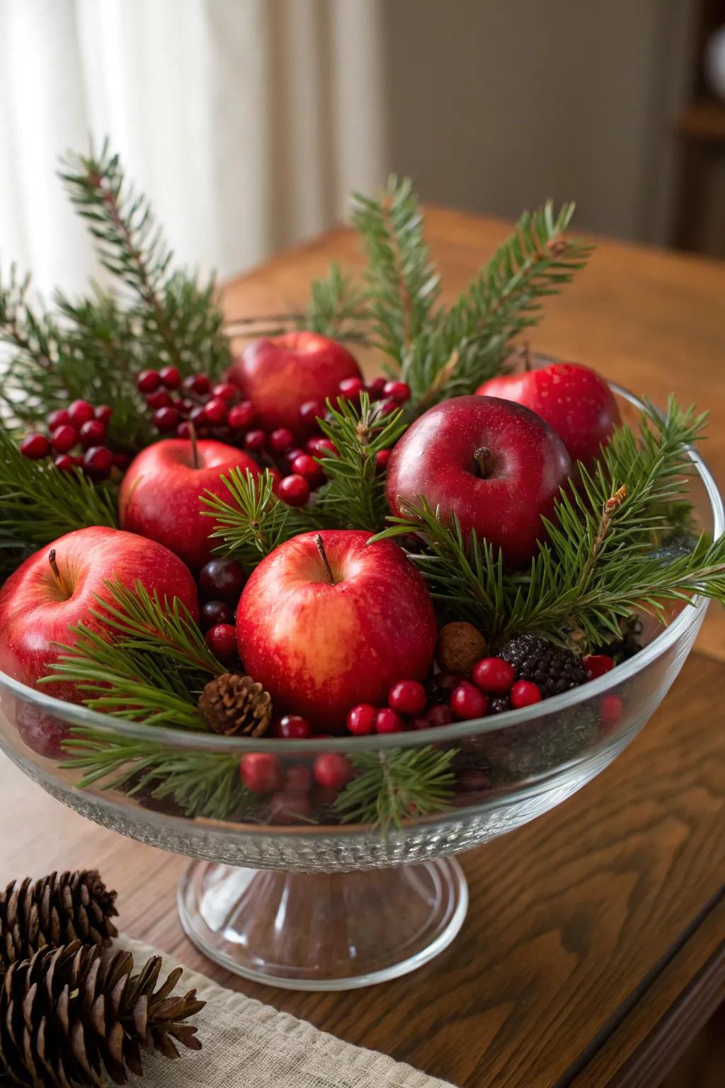 Fruit and greenery bring a fresh elegance to your Christmas table.