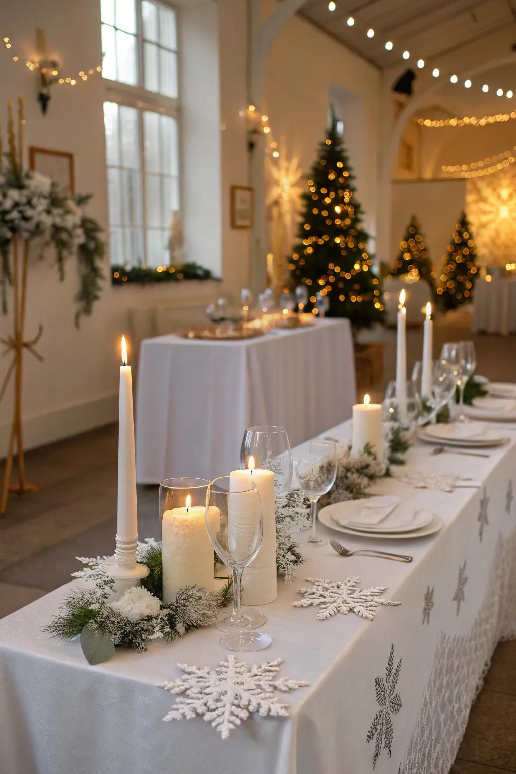 A winter wonderland table setting in pure white.