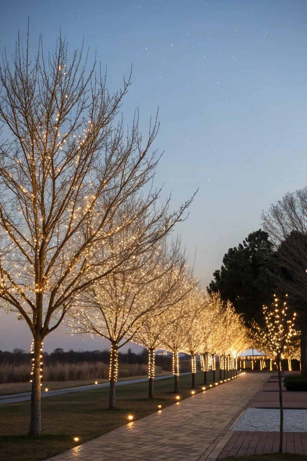 Minimalist tree decor with warm white lights.