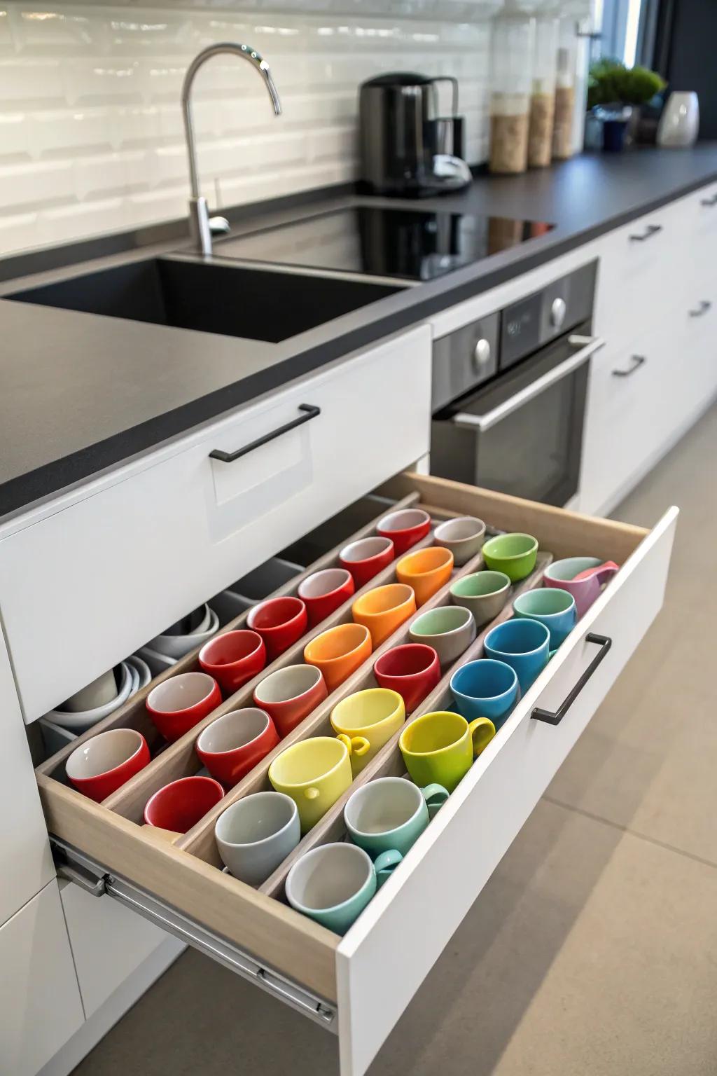 Mug storage adds a personal touch to your coffee drawer.