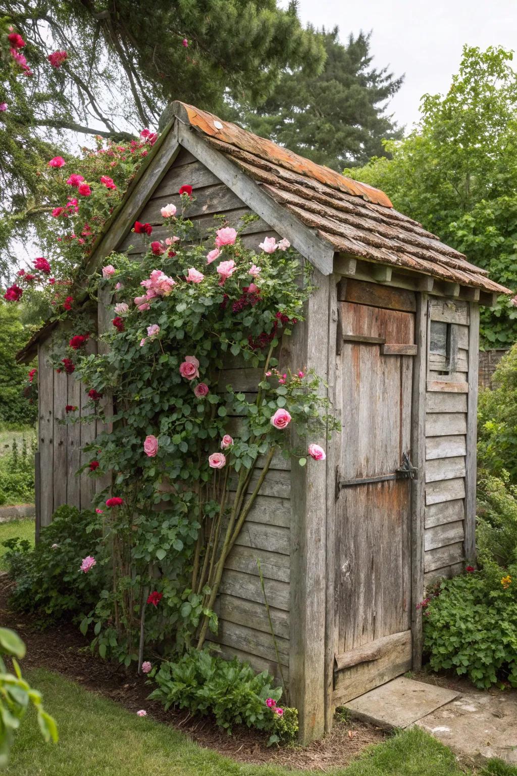 A charming garden shed completes the cottage look.