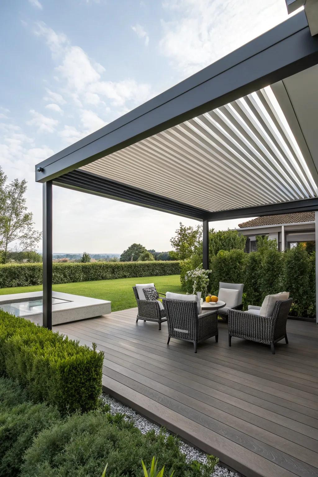 Sophisticated louvered roofs offer adjustable shade and style for any deck.