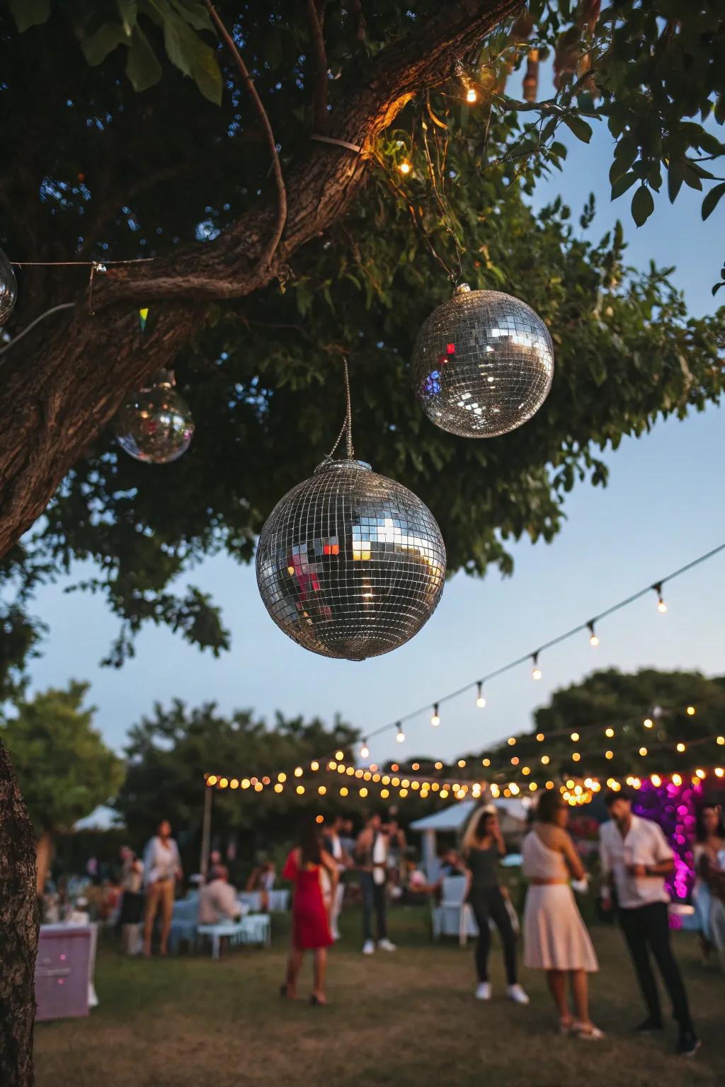 Add a touch of glam with disco balls that shimmer under the stars.