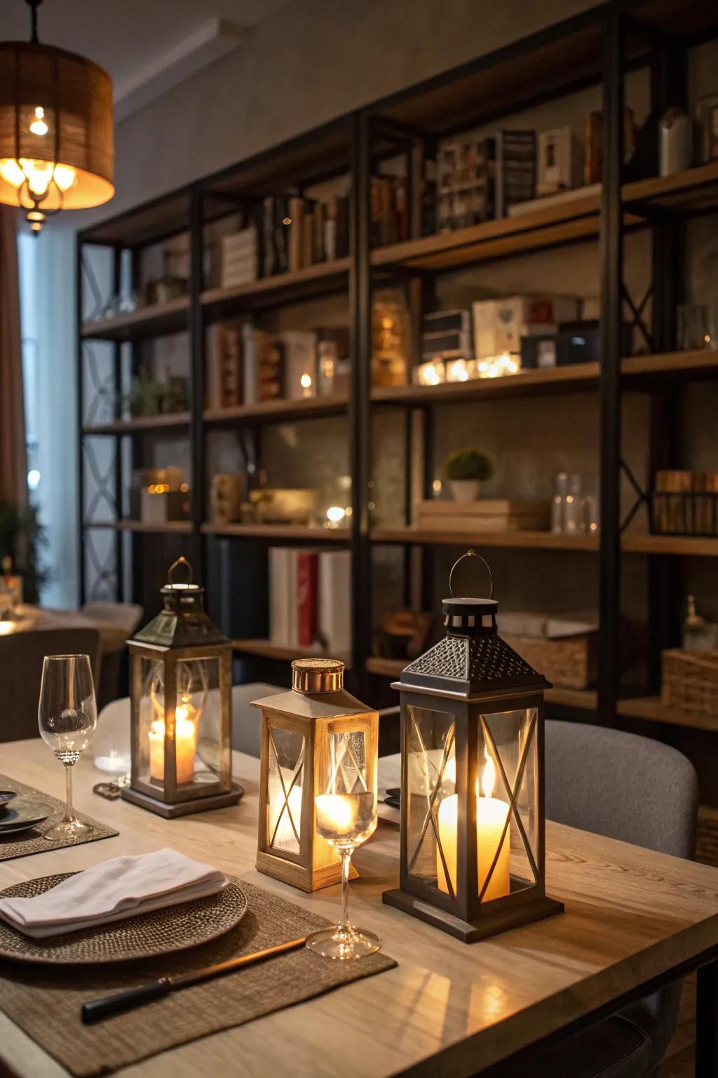 Candles provide a romantic and cozy ambiance.