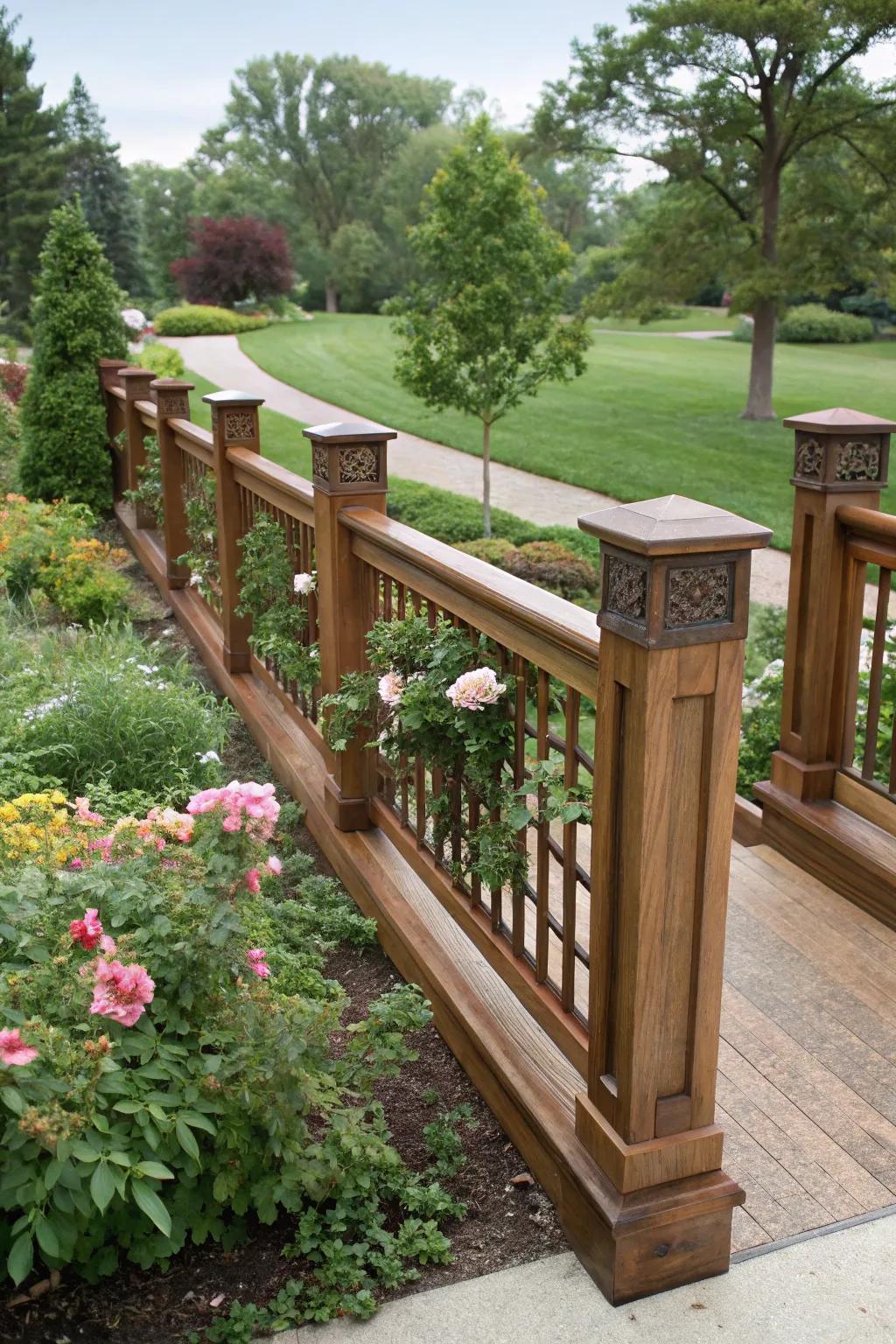 A robust Craftsman railing with solid chunky posts.