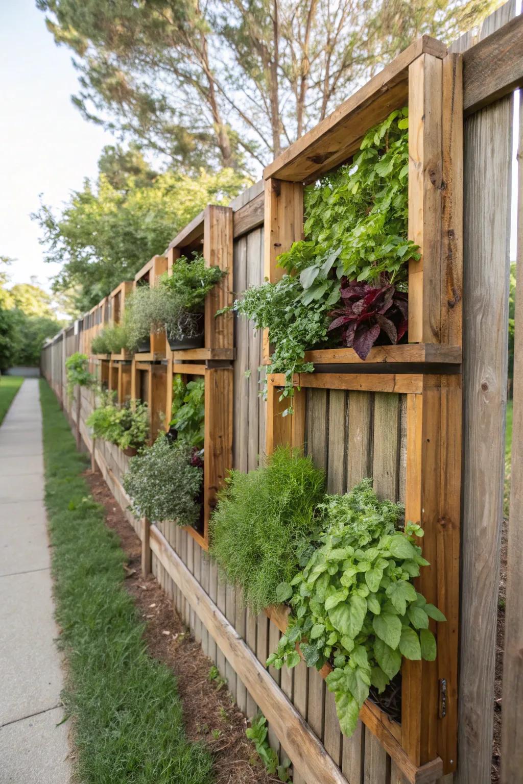 Vertical gardens offer a practical and aesthetic use of fence space.