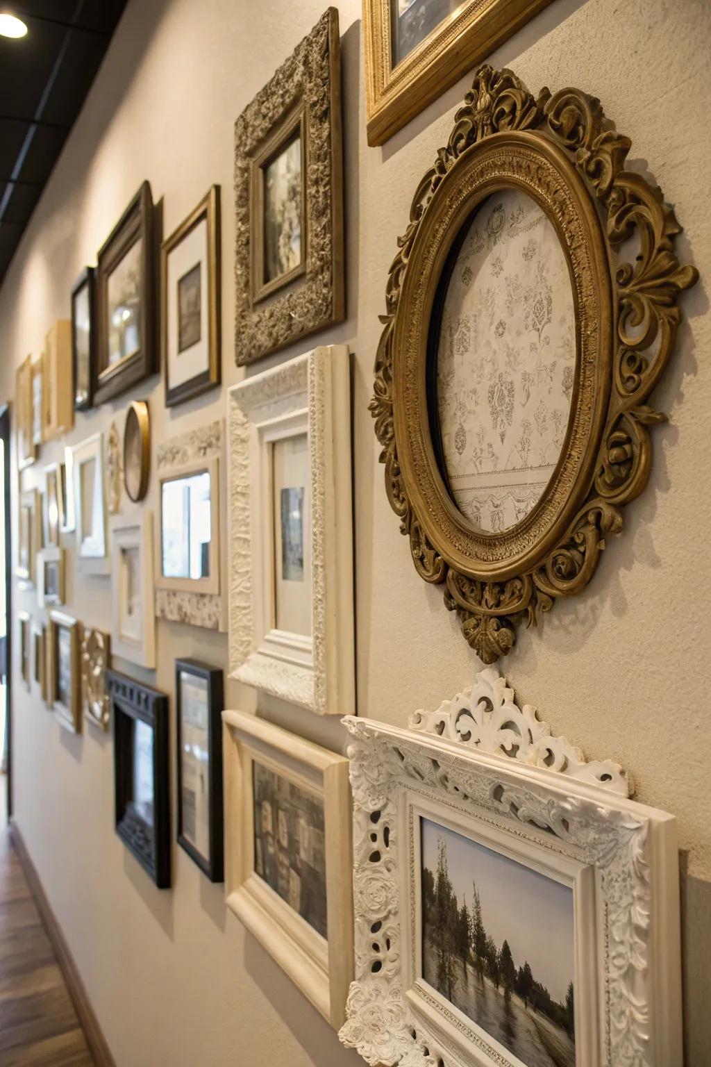 An eclectic collection of frames that adds unique character to any room.