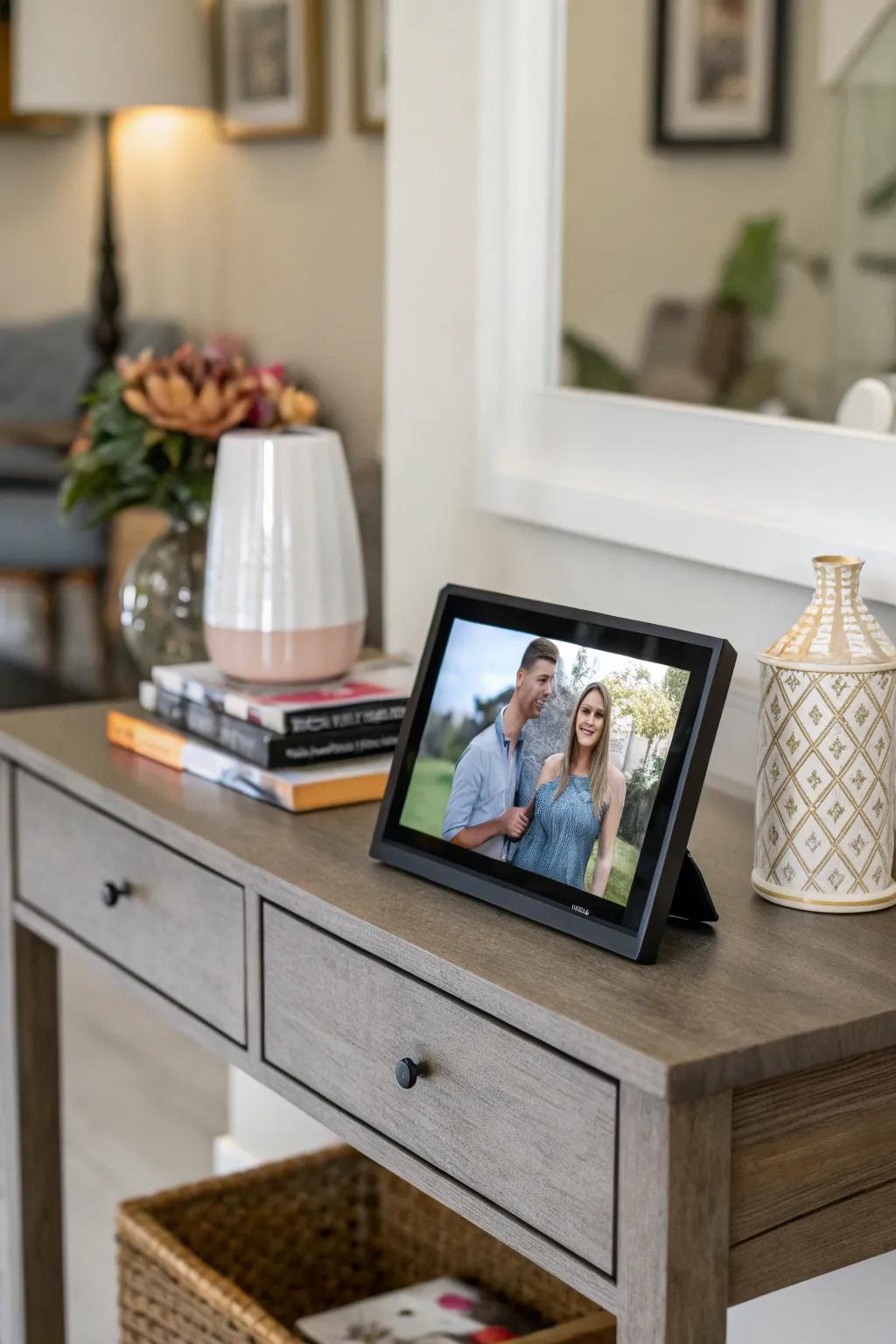 A digital frame as a welcoming statement piece.