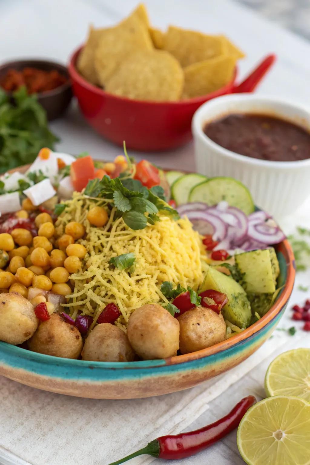 A vibrant and interactive chaat platter, perfect for engaging guests.