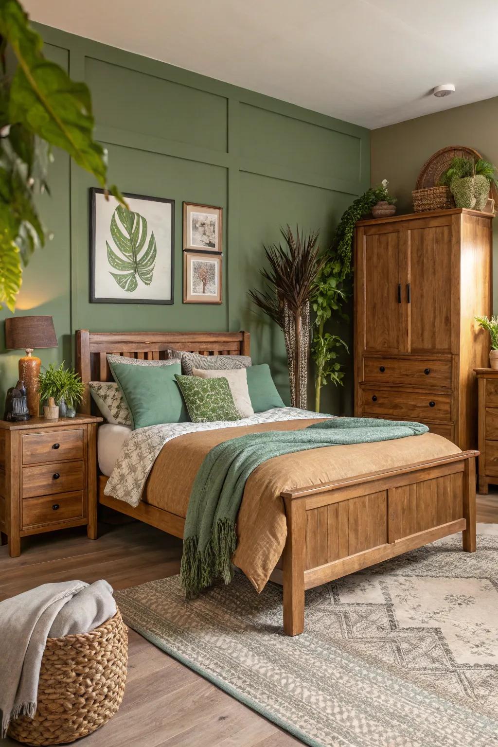 Bedroom featuring a calming earthy color palette.