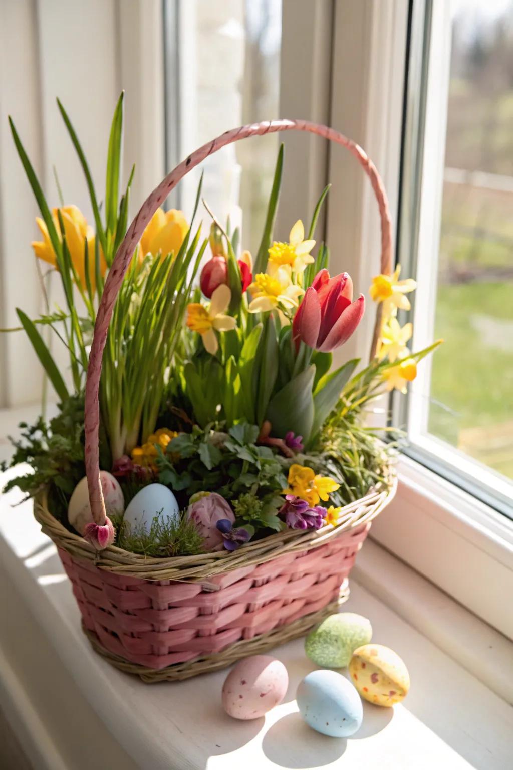 Bring the outdoors in with a springtime greenery Easter basket.