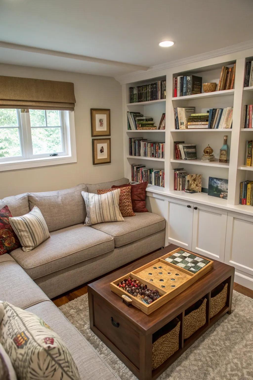 Unwind in a cozy nook perfect for reading and board games with family and friends.