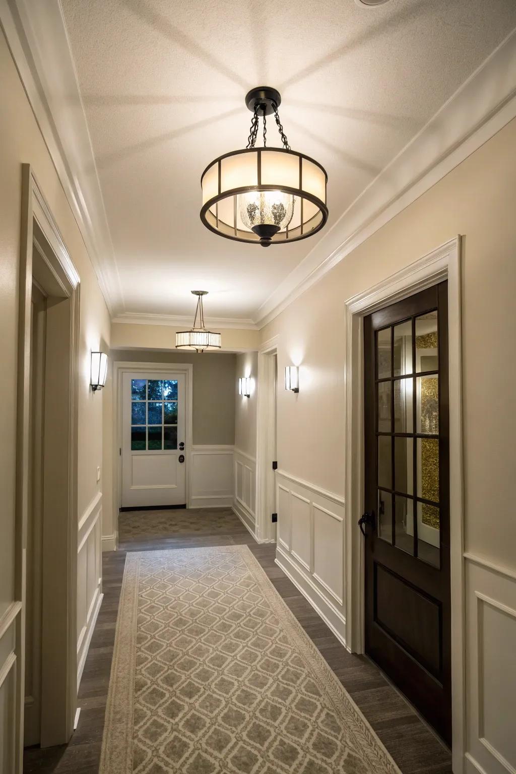 A small foyer with a flush mount ceiling light, perfect for spaces with low ceilings.