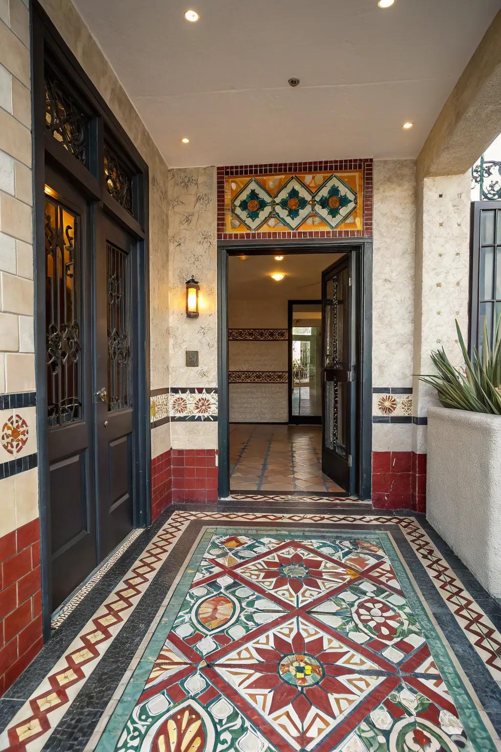 Contrasting borders define and enhance tile designs.