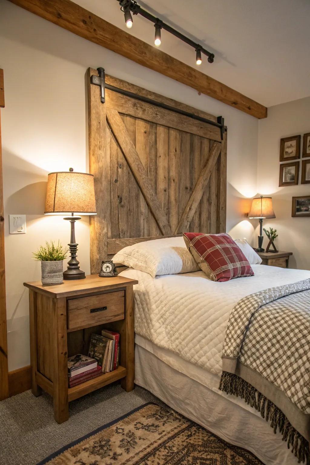Rustic wood elements enhance the farmhouse vibe.