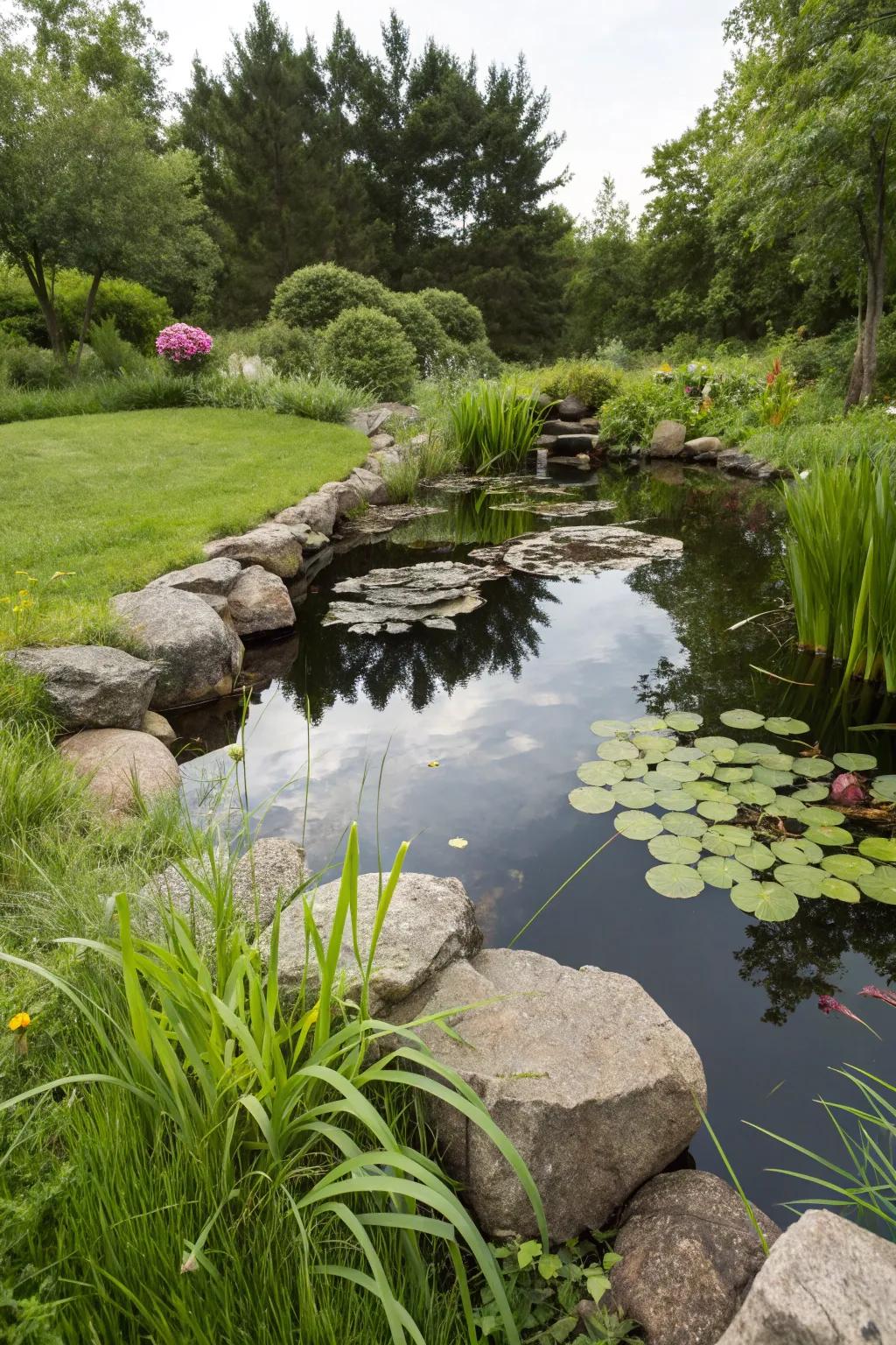 A calming garden pond, perfect for attracting wildlife.