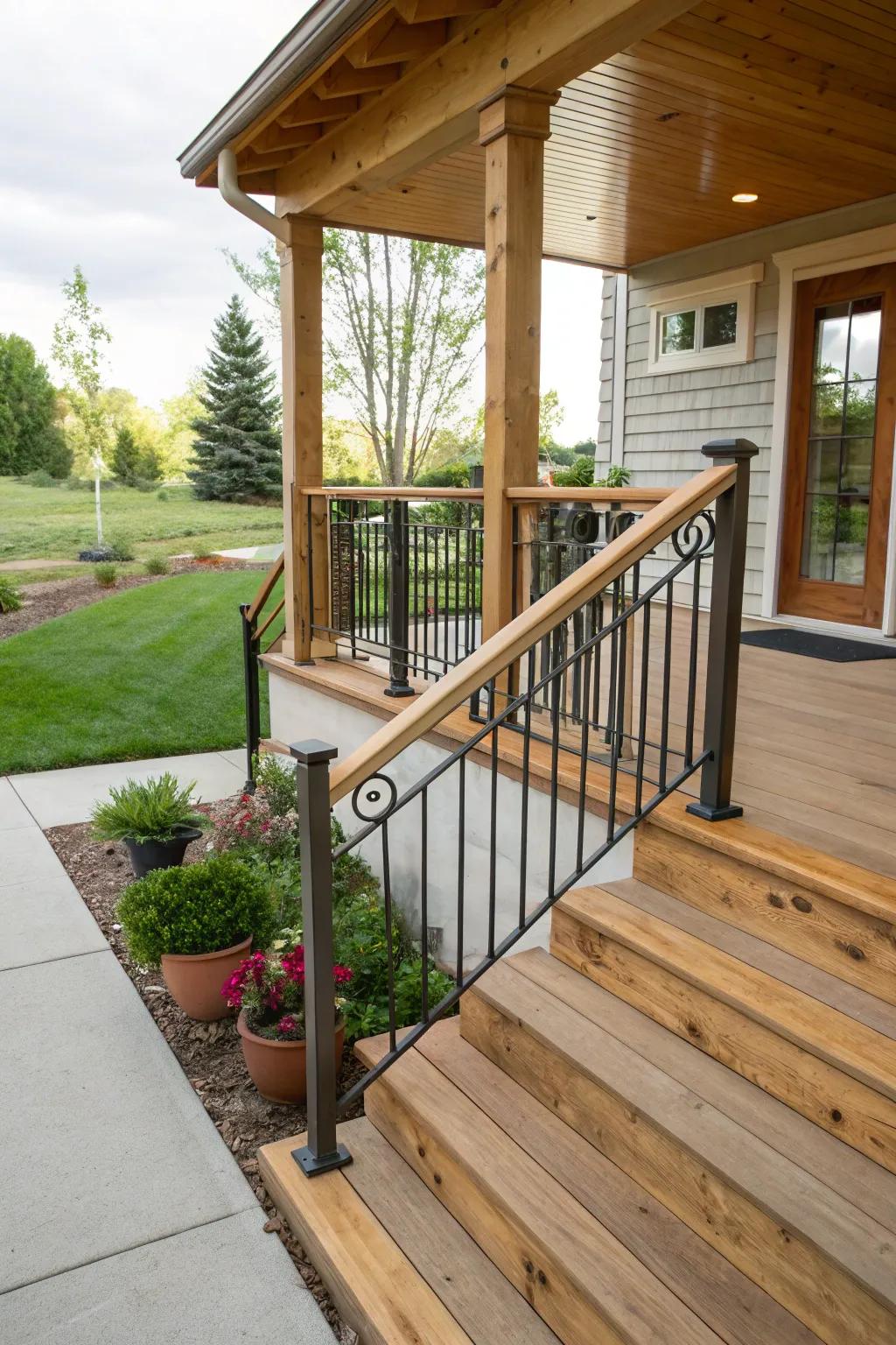 Rustic meets modern with mixed-material railings