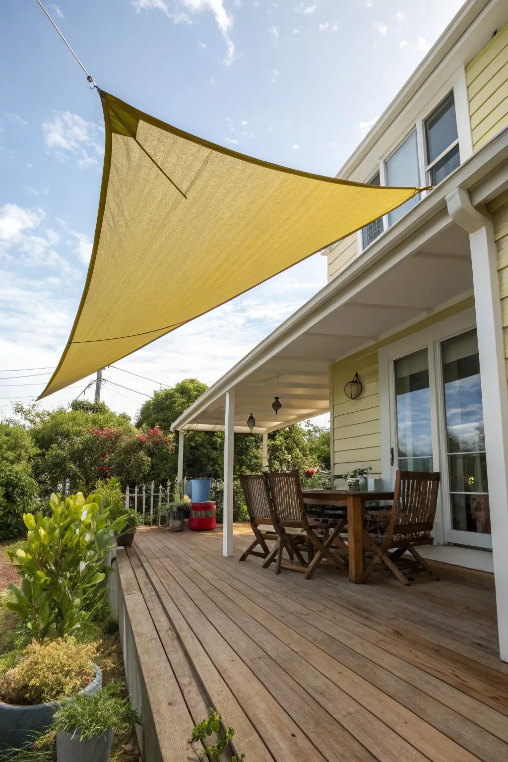 A vibrant shade sail offering stylish protection.