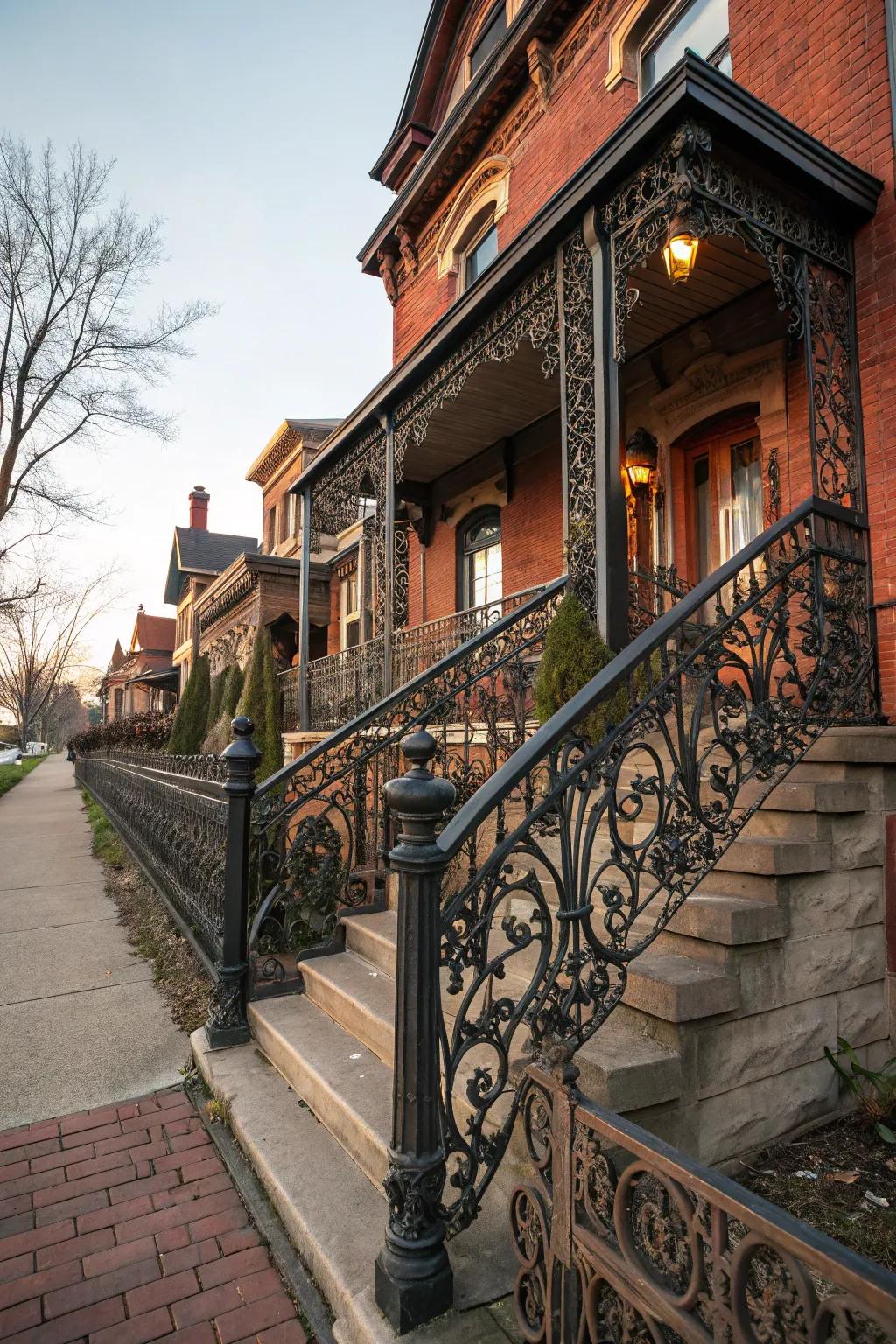 Ornate iron railings infuse character and elegance into your entrance.